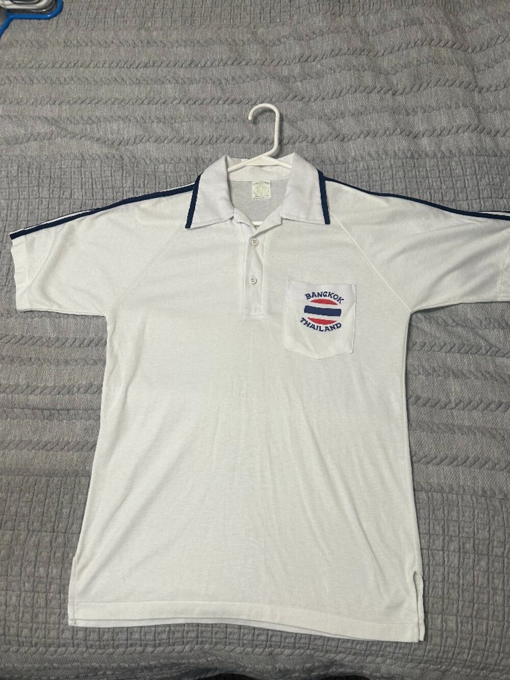 Vtg chiengmai Bangkok Thailand tourist shirt 80s Polo white collared Jersey XL